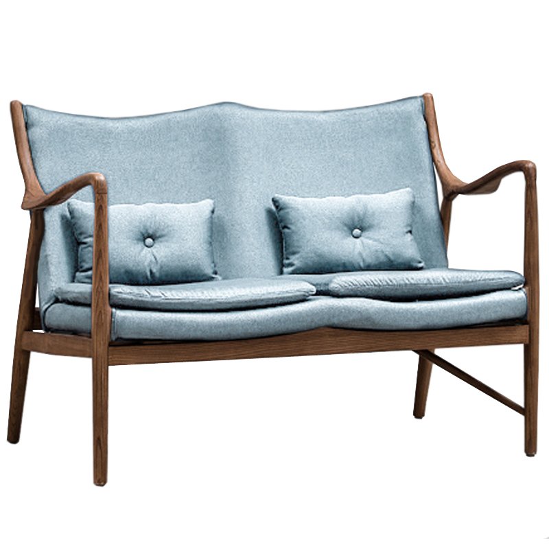 Диван Makeshift Loveseat Sofa light blue linen Голубой Дерево Табак в Санкт-петербурге | Loft Concept 