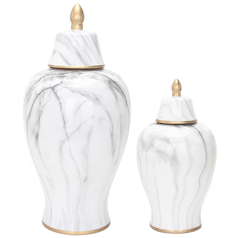 Ваза с крышкой White Marble Gold Vase Белый Мрамор Bianco Белый Серый Золотой в Санкт-петербурге | Loft Concept 