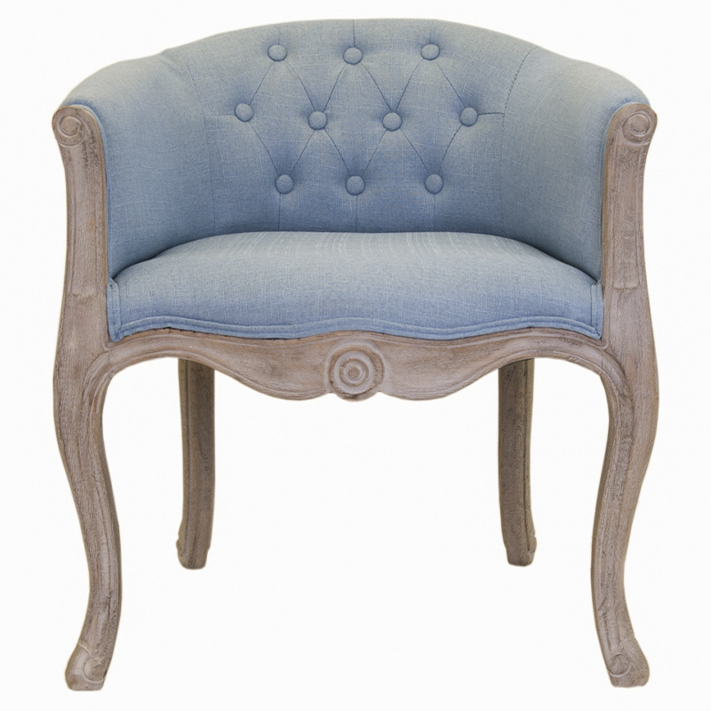 Кресло низкое в стиле прованс Louis French Armchair light blue flax Светло-голубой Бежево-серый в Санкт-петербурге | Loft Concept 