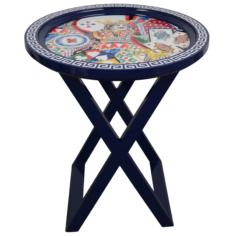 Приставной стол Playing Cards Painted Round Countertop Side Table Синий Мульти в Санкт-петербурге | Loft Concept 