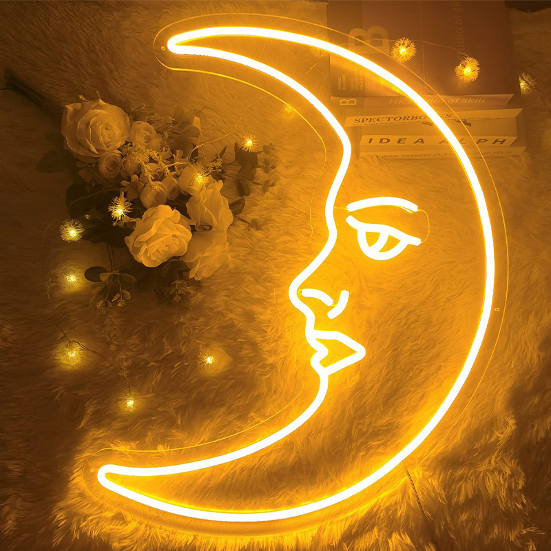 Неоновая настенная лампа Crescent Moon Neon Wall Lamp Прозрачный Желтый в Санкт-петербурге | Loft Concept 