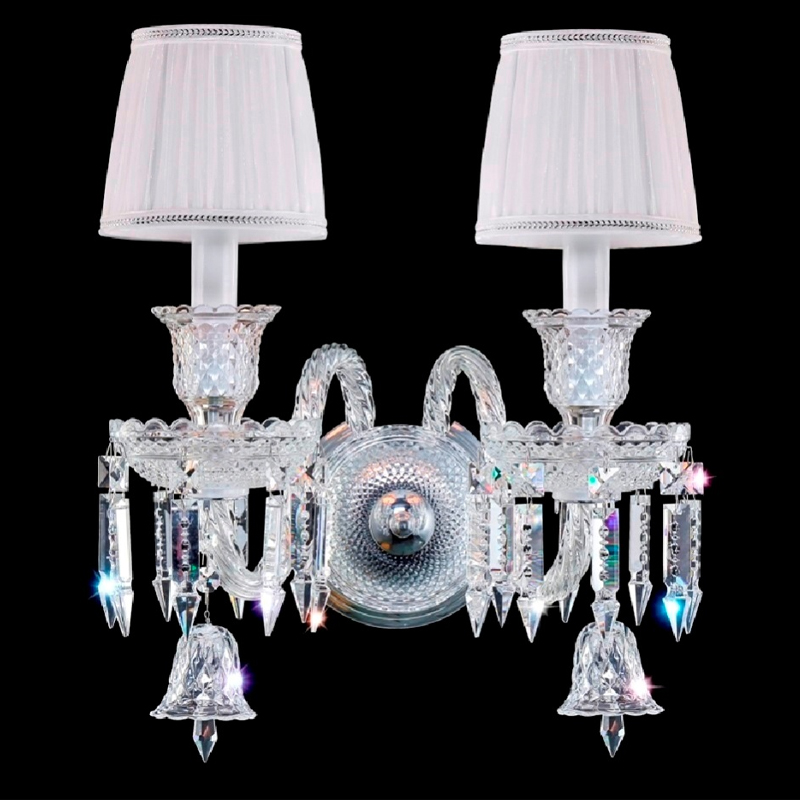 Бра с двумя белыми текстильными абажурами и хрустальными подвесками Lustre Reverie Хром Прозрачное Стекло Белый Бра с двумя белыми текстильными абажурами и хрустальными подвесками Lustre Reverie Хром Прозрачное Стекло Белый в Санкт-петербурге | Loft Concept