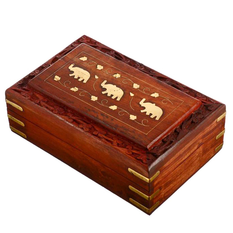 Шкатулка Three Elephants Indian Inlay Box Коричневый Латунь в Санкт-петербурге | Loft Concept 