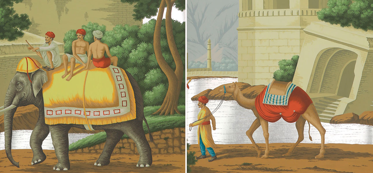 Обои ручная роспись Early Views of India Eden on Tarnished Silver gilded paper - фото