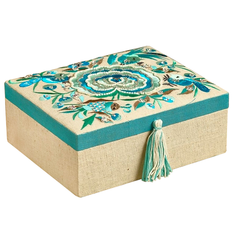 Шкатулка с вышивкой из бисера Kelley Beads Embroidery Box Бежевый Бирюзовый в Санкт-петербурге | Loft Concept 