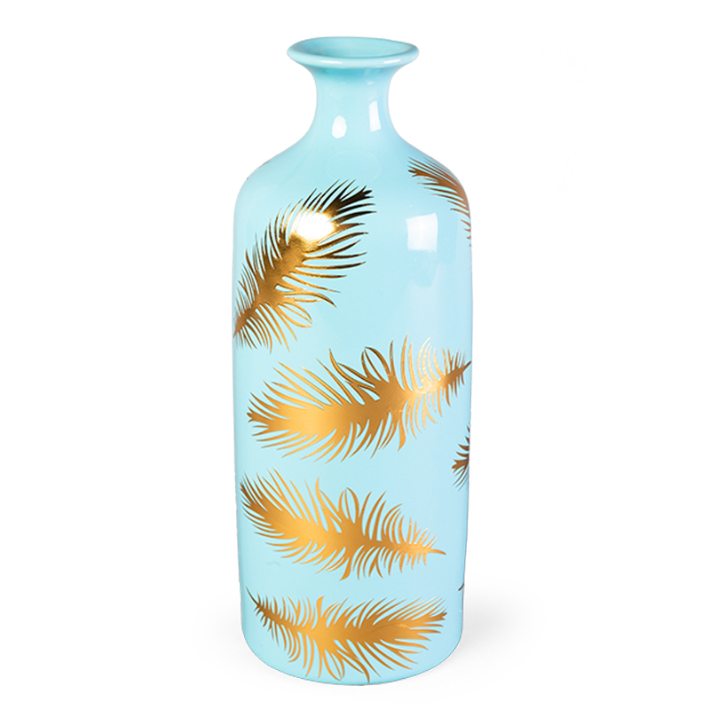 Ваза Gold feathers on blue Vase 30 Голубой Глянцевое золото в Санкт-петербурге | Loft Concept 