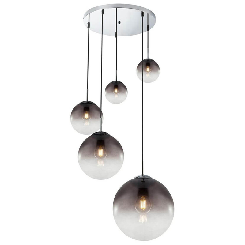 Люстра Ball Sunrise Pendant lamp smok 5 плафона Стекло Смок Хром в Санкт-петербурге | Loft Concept 