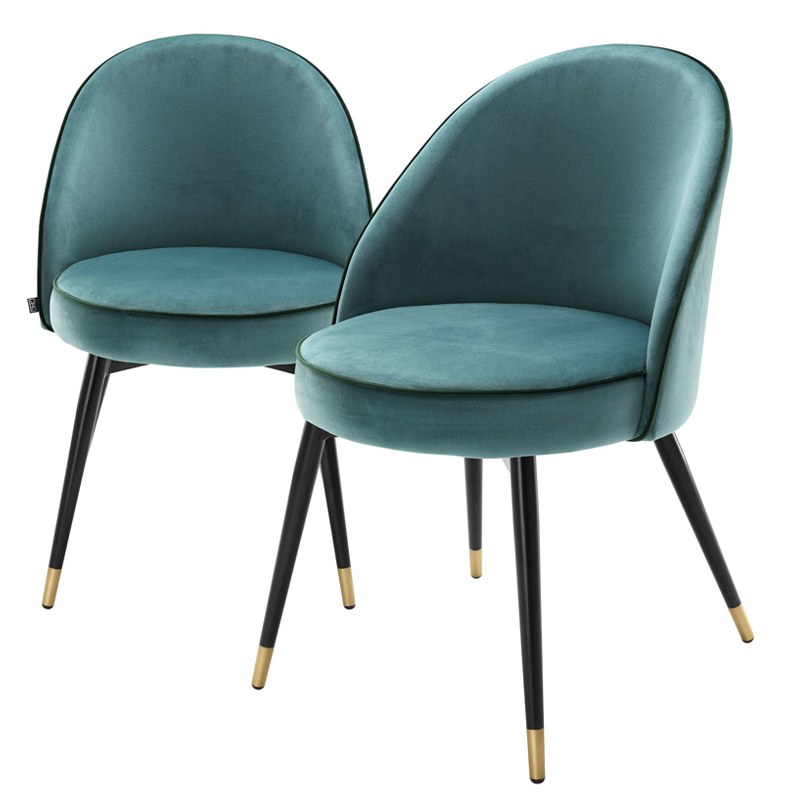 Комплект из двух стульев Eichholtz Dining Chair Cooper set of 2 turquoise Бирюзовый Черный Латунь в Санкт-петербурге | Loft Concept 