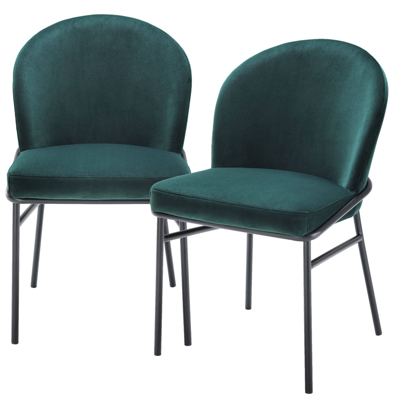 Комплект из двух стульев Eichholtz Dining Chair Willis Set of 2 dark green Черный Изумрудный в Санкт-петербурге | Loft Concept 