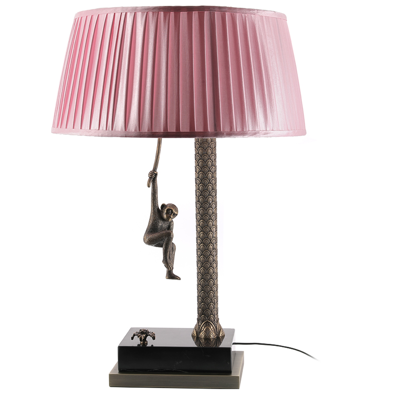 Настольная лампа Джунгли Table Lamp Jungle Pink Латунь Античная полированная Черный Мрамор Nero Розовый в Санкт-петербурге | Loft Concept 