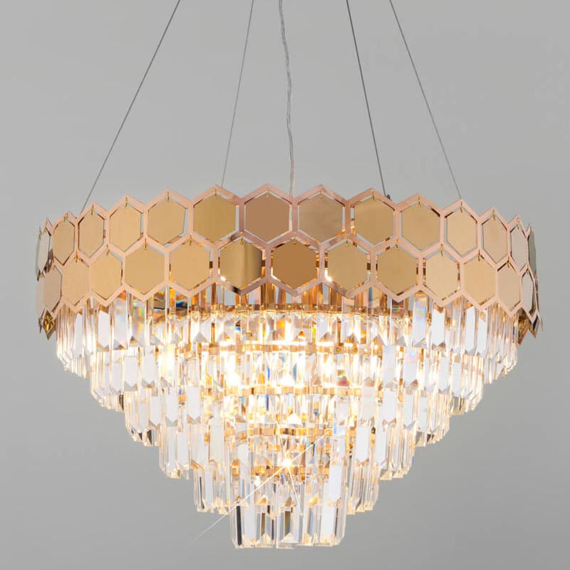 Люстра Hanging Hexagon Moira Chandelier gold Прозрачный (Transparent) Золотой в Санкт-петербурге | Loft Concept 