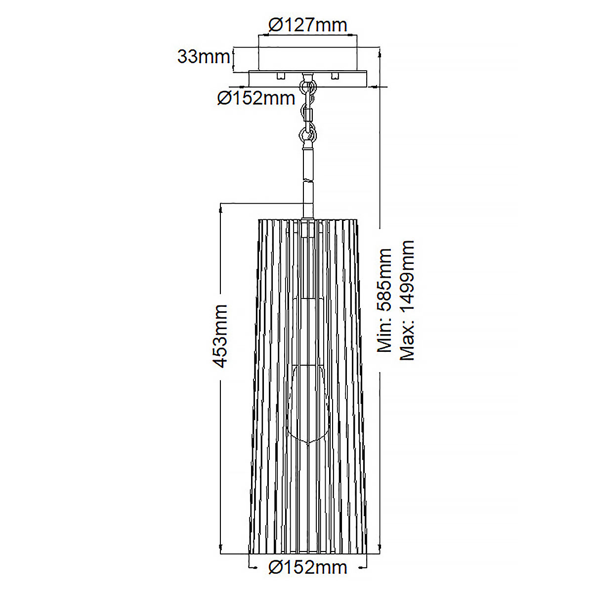 Подвесной светильник с узким цилиндрическим абажуром из черных вертикальных реек Kichler в Санкт-петербурге