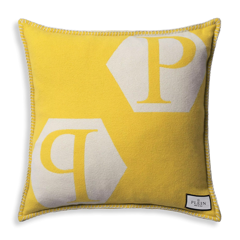 Подушка Philipp Plein Cushion Cashmere Yellow Желтый Белый в Санкт-петербурге | Loft Concept 