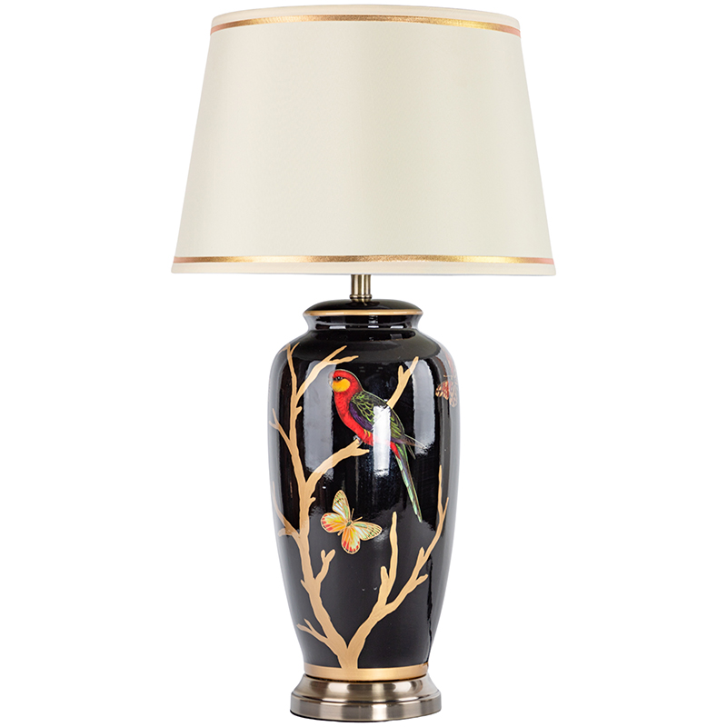 Настольная лампа с абажуром Bird on Golden Branches Black Lampshade Черный Бежевый Красный Золотой в Санкт-петербурге | Loft Concept 