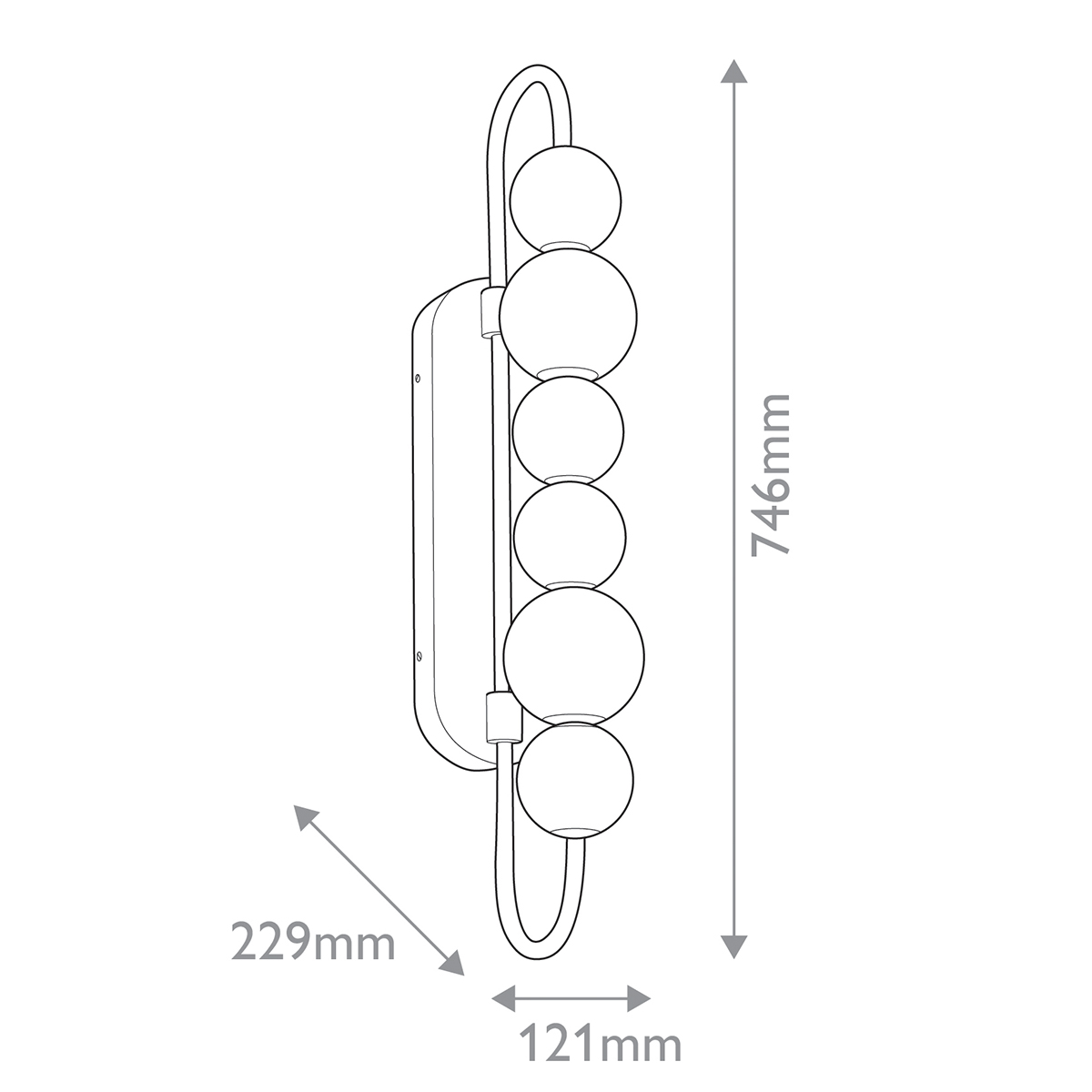 Бра цвета латунь с 6-ю рифлеными плафонами шаровидной формы Alora в Санкт-петербурге