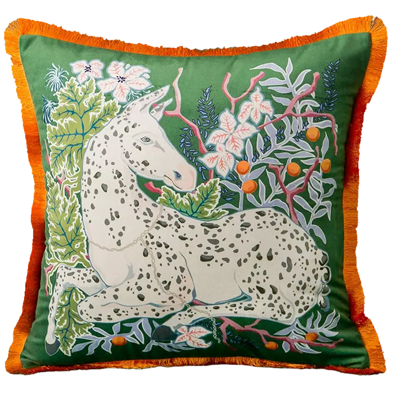 Декоративная подушка Horse on Botanical Green Cushion Мульти Зеленый в Санкт-петербурге | Loft Concept 