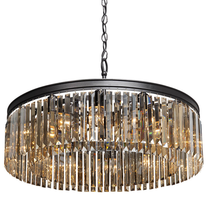 Люстра RH Rhys Amber GLASS Prism Round Chandelier Янтарное стекло 80 Черный матовый Прозрачное Стекло в Санкт-петербурге | Loft Concept 