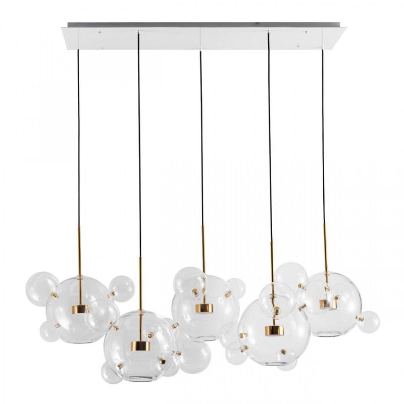 Линейный Светодиодный Светильник Giopato & Coombes Bubble Chandelier Linear Circle 5 плафонов Белый Золотой Прозрачное Стекло в Санкт-петербурге | Loft Concept 