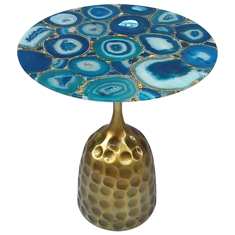 Приставной стол Cluster Surface Blue Agate Side Table Латунь Синий Бирюзовый в Санкт-петербурге | Loft Concept 