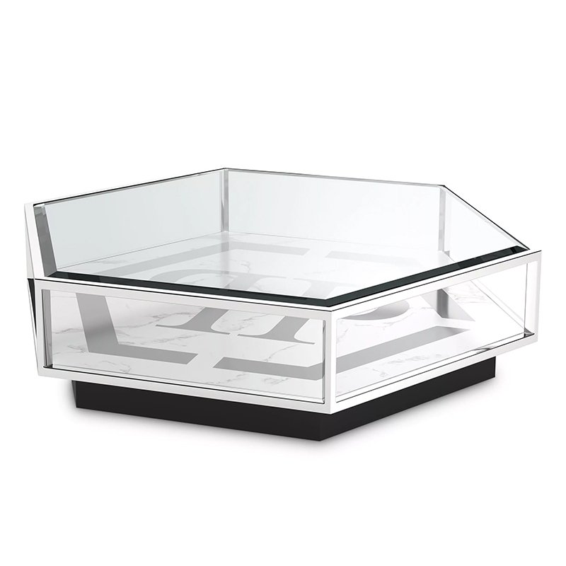 Кофейный стол Philipp Plein Coffee Table Falcon View Chrome Хром Белый Серый Черный в Санкт-петербурге | Loft Concept 