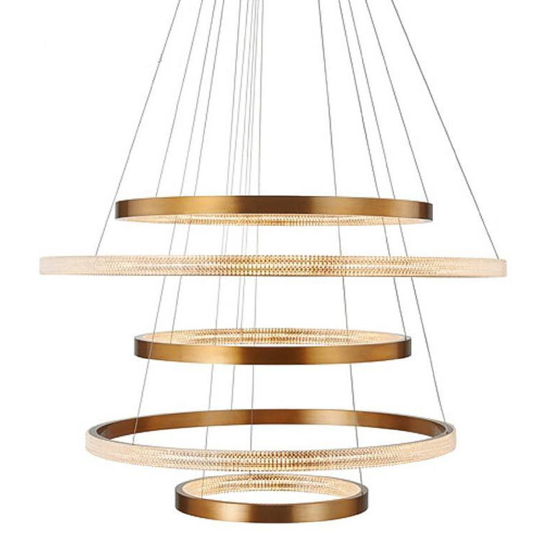 Люстра композиция из пяти колец Five Round Horizontal Rings Brass Chandelier Латунь Прозрачный в Санкт-петербурге | Loft Concept 