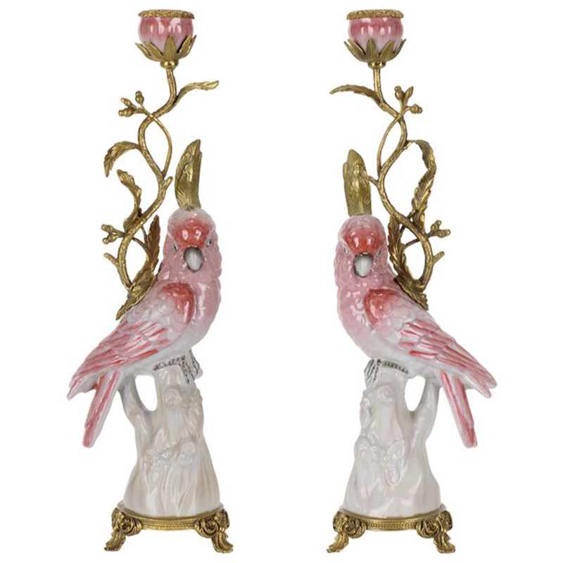 Подсвечник Pink Red Parrot Candlestick L or R Бронза Розовый (Rose) Красный в Санкт-петербурге | Loft Concept 