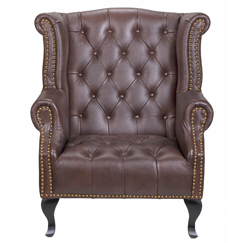 Кресло из натуральной кожи на 4-х деревянных ножках из массива бука Thomas Armchair brown Коричневый Черный в Санкт-петербурге | Loft Concept 