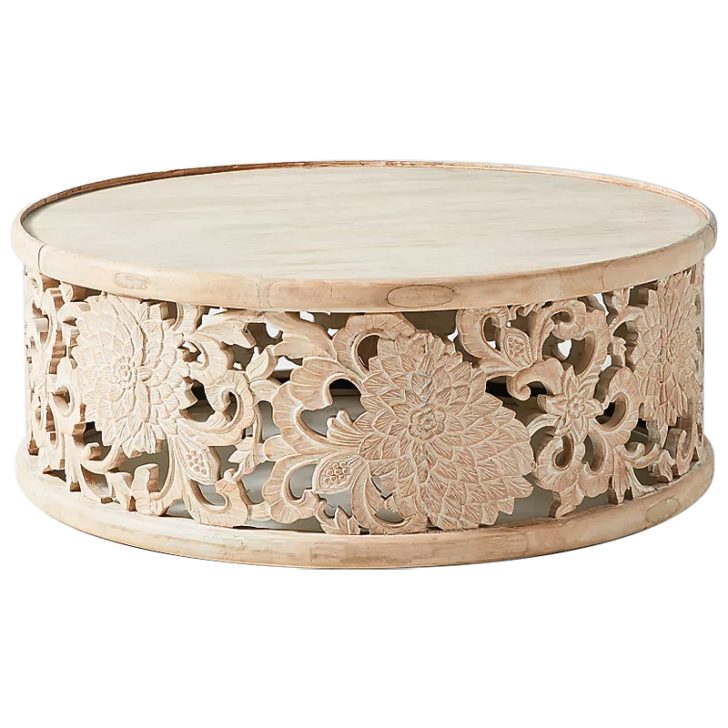 Круглый кофейный стол Handcarved Lotus Round Coffee Table Древесина в Санкт-петербурге | Loft Concept 