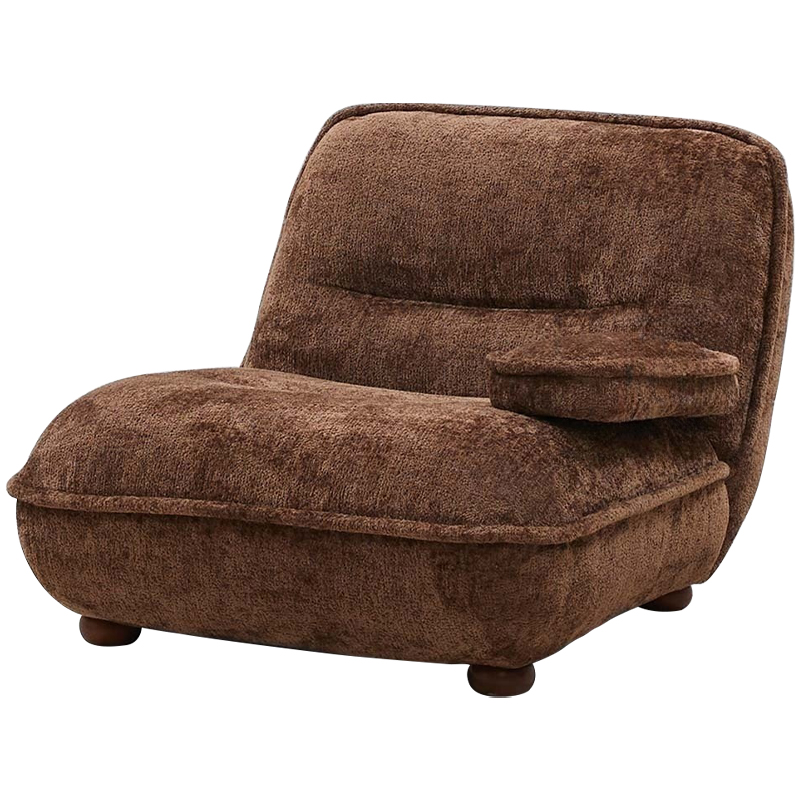 Кресло без подлокотников коричневое ну круглых деревянных ножках Loup Plush Armchair Brown Коричневый в Санкт-петербурге | Loft Concept 