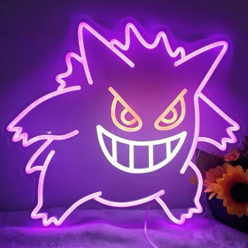 Неоновая настенная лампа Gengar Pokemon Neon Wall Lamp Фиолетовый Желтый Белый в Санкт-петербурге | Loft Concept 