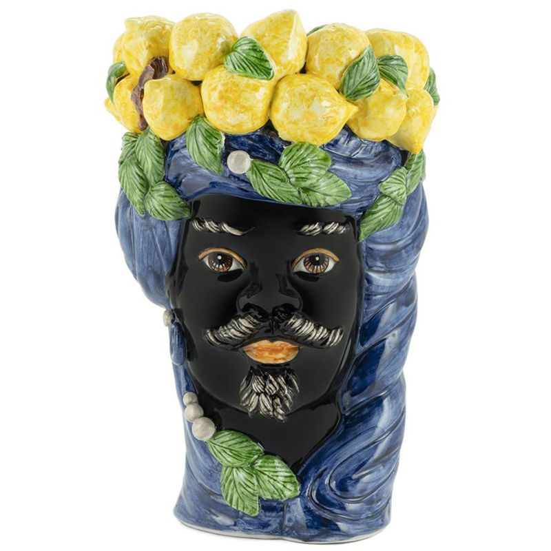 Ваза Vase Lemon Head Man Blue Синий Черный Желтый Зеленый в Санкт-петербурге | Loft Concept 