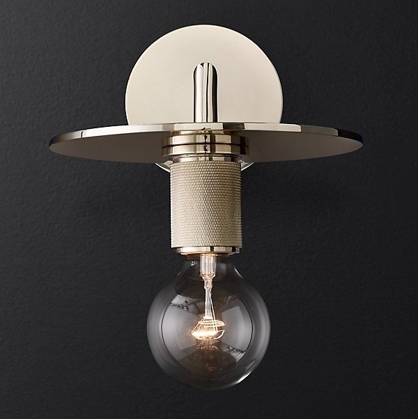 Бра RH Utilitaire Knurled Disk Shade Sconce Silver Никель в Санкт-петербурге | Loft Concept 