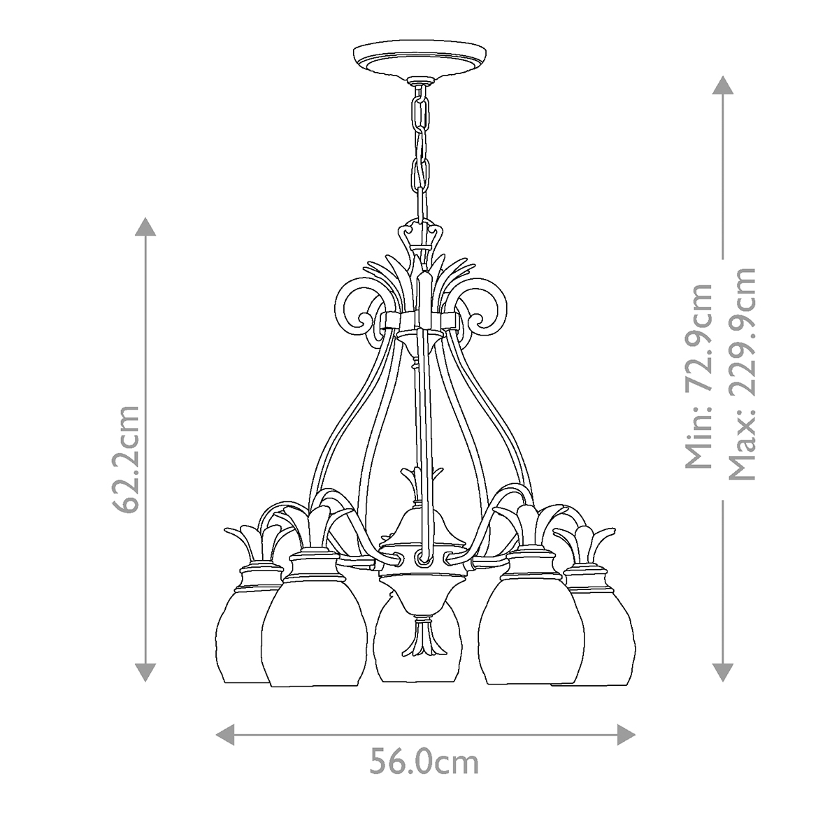 Люстра цвета латунь с 5-ю плафонами из рельефного стекла в форме ананаса Hinkley в Санкт-петербурге