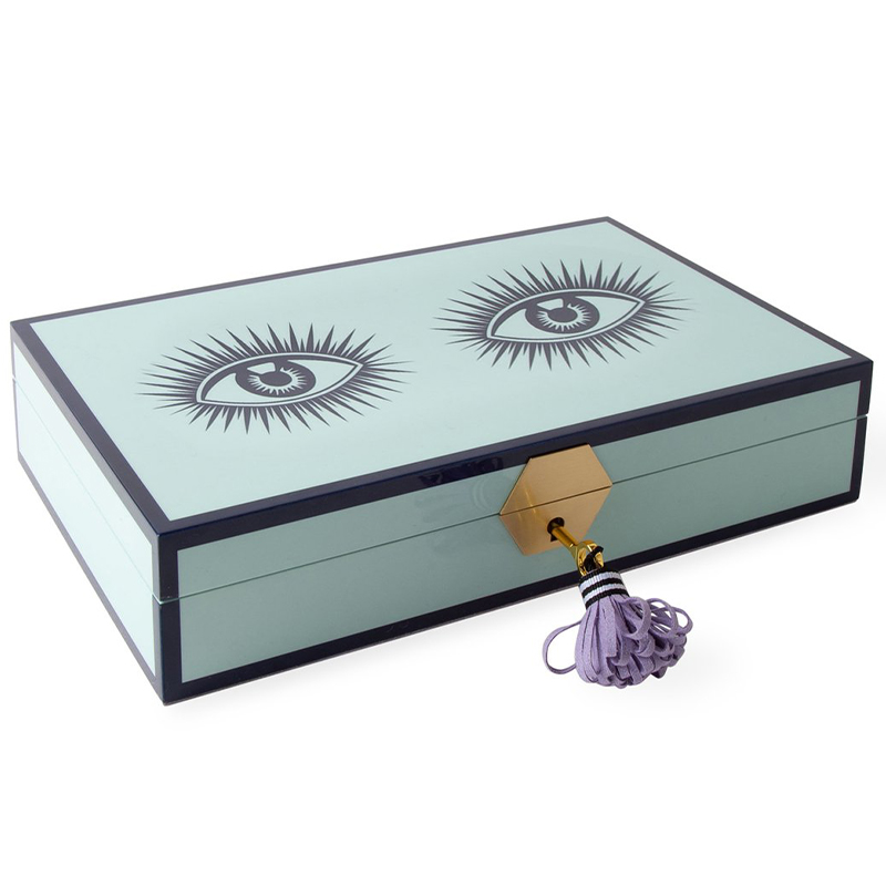 Шкатулка LE WINK LACQUER JEWELRY BOX  Jonathan Adler Мятный Сиреневый Темно-синий в Санкт-петербурге | Loft Concept 