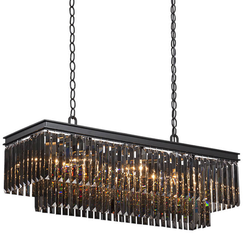 Люстра Odeon Gray glass Rectangular Chandelier Black iron  стекло Смок длина 100 Черный матовый в Санкт-петербурге | Loft Concept 