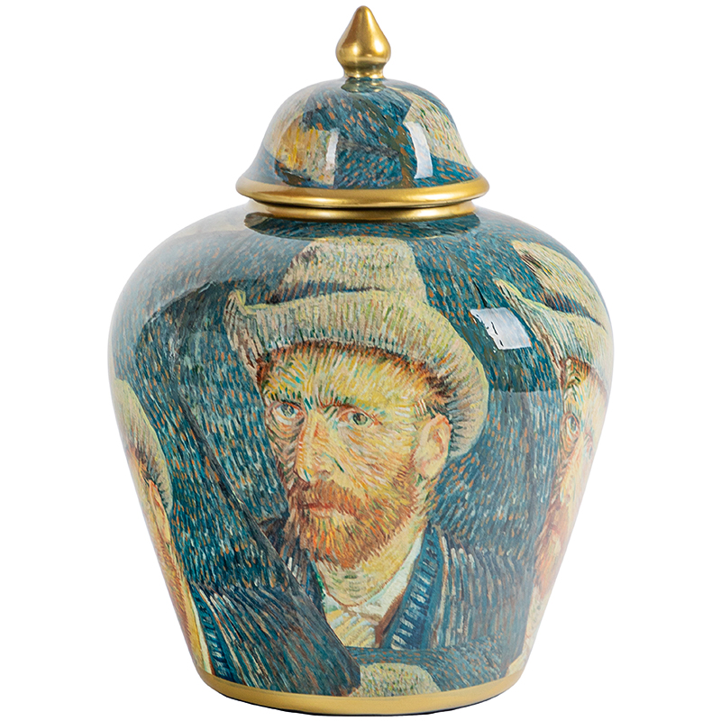 Ваза с крышкой Vincent Van Gogh Vase Изумрудный Золотой Бежевый Мульти в Санкт-петербурге | Loft Concept 