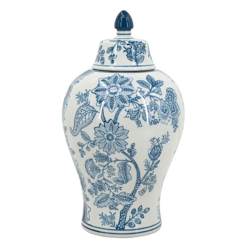 Ваза с крышкой и голубым цветочным рисунком на белом фоне Blue & White Ornament Белый Голубой Ваза с крышкой и голубым цветочным рисунком на белом фоне Blue & White Ornament Белый Голубой в Санкт-петербурге | Loft Concept