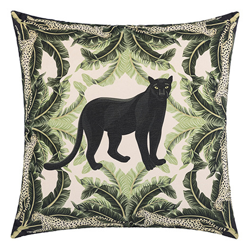 Декоративная подушка Черная Пантера Black Panther Cushion Бежевый Черный Зеленый в Санкт-петербурге | Loft Concept 