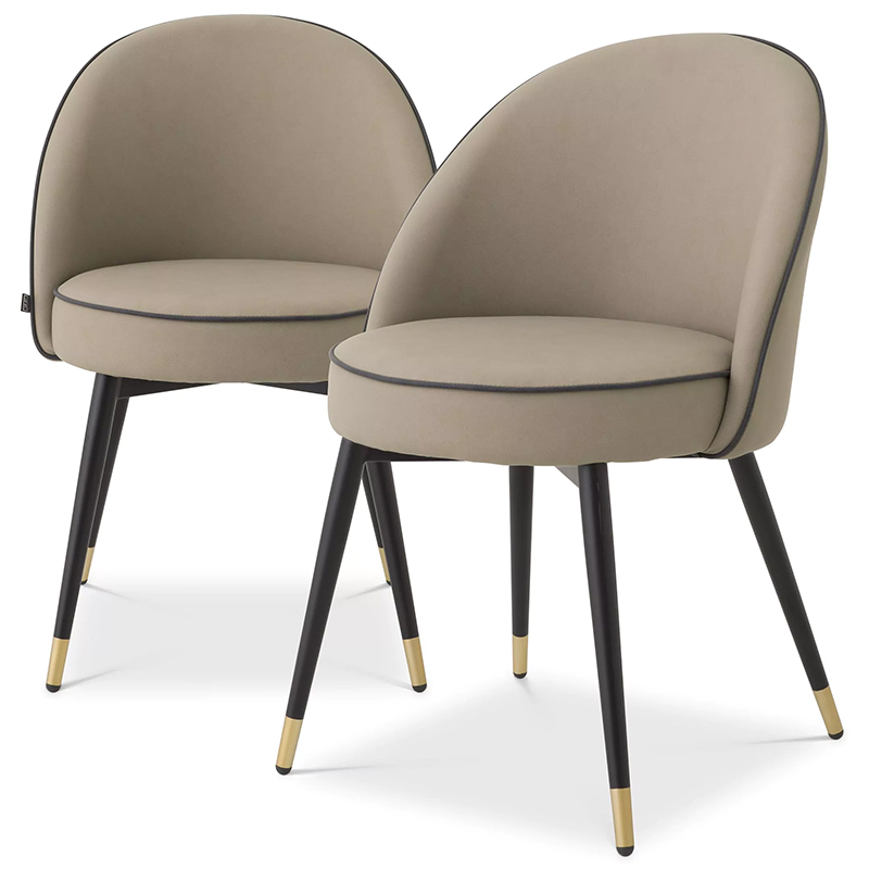 Комплект из двух стульев Eichholtz Dining Chair Cooper Set of 2 Beige Бежевый Черный Латунь в Санкт-петербурге | Loft Concept 