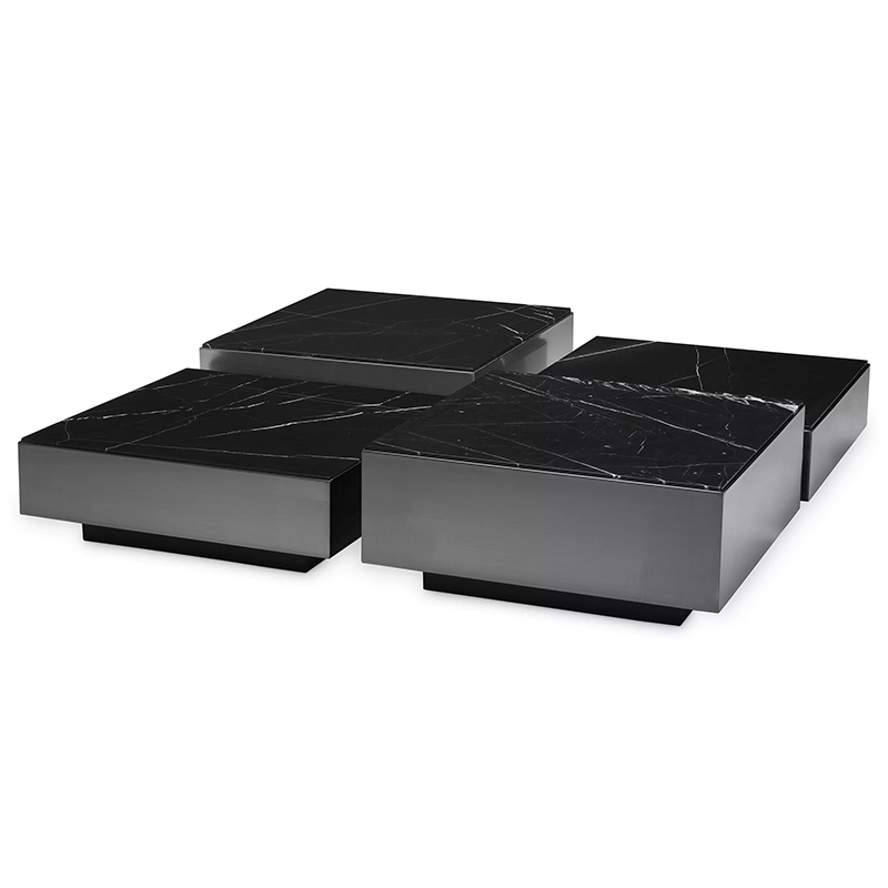 Комплект кофейных столиков Eichholtz Coffee Table Esposito set of 4 Черный Черный Мрамор Nero в Санкт-петербурге | Loft Concept 