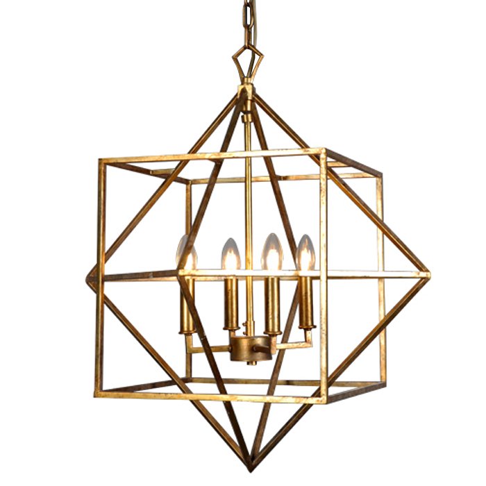 Подвесной светильник CUBIST Chandelier Gold 4 bulbs Золотой в Санкт-петербурге | Loft Concept 