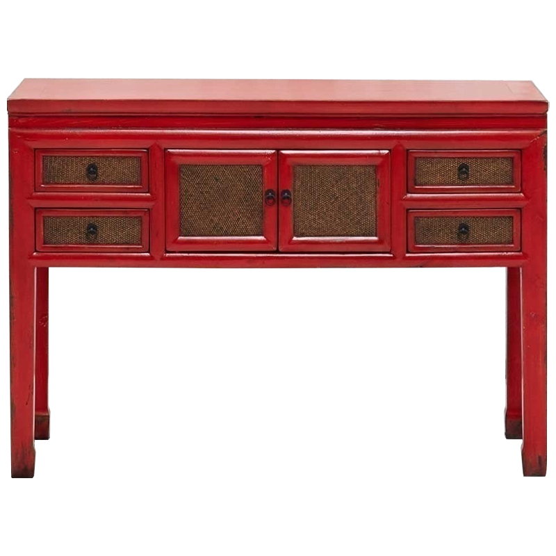 Деревянная консоль в китайском стиле с ящиками и дверцами красная Chinese Console Table Красный Коричневый в Санкт-петербурге | Loft Concept 