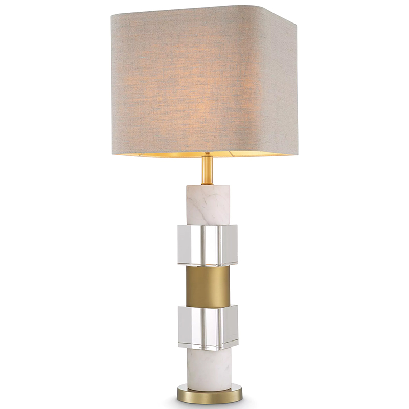 Настольная лампа Eichholtz Table Lamp Cullingham White Marble Прозрачное Стекло Белый Мрамор Bianco Бежево-серый Латунь в Санкт-петербурге | Loft Concept 