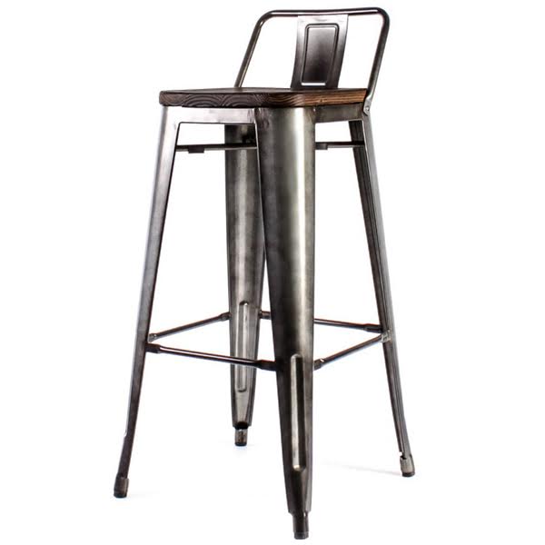 Барный стул Tolix Bar Stool 75 Backed Wood Silver Серебряный Коричневый в Санкт-петербурге | Loft Concept 