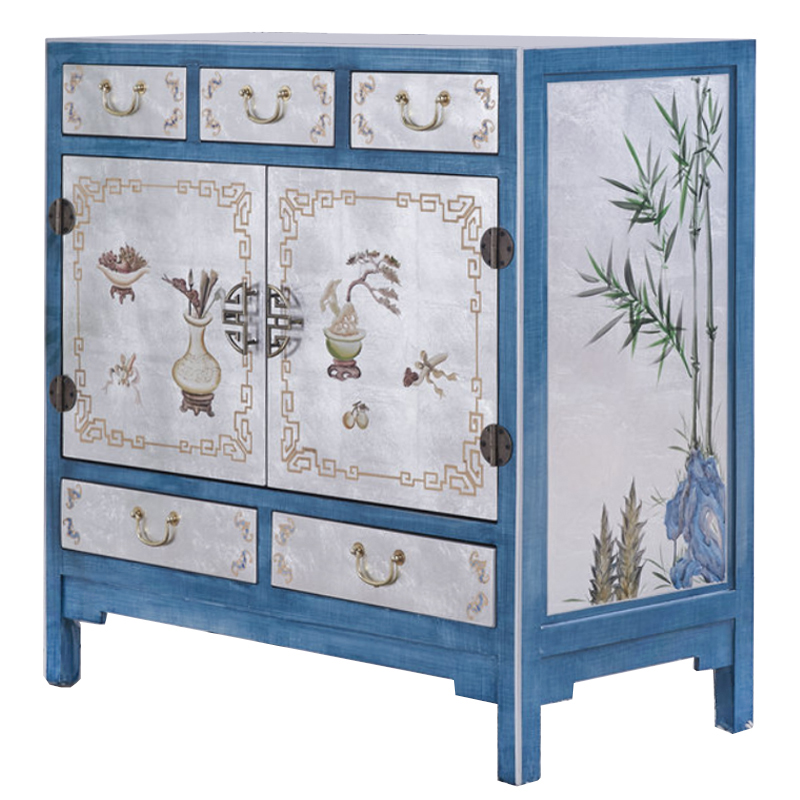 Голубой комод в Китайском стиле Blue Pearl Chinese Chest of Drawers Голубой Перламутровый Мульти в Санкт-петербурге | Loft Concept 