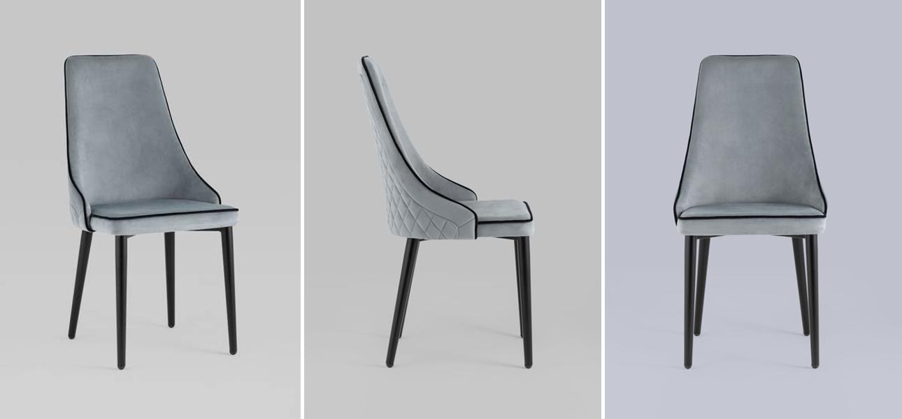 Стул Versailles Chair Гладкая Спинка Серый Велюр Черный кант - фото