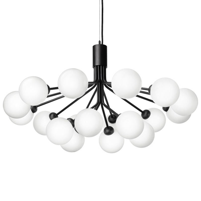 Люстра Berries Chandelier White Balloons Black 18 Черный матовый Белое матовое стекло в Санкт-петербурге | Loft Concept 