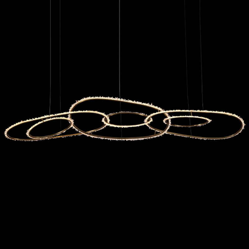 Люстра Six Rings Chain Quartz Crystal Chandelier Глянцевое золото Прозрачное Стекло в Санкт-петербурге | Loft Concept 