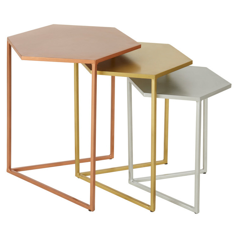 Комплект из 3-х приставных столиков Trio Hexagon Side Tables Медь Золотой Серебряный в Санкт-петербурге | Loft Concept 