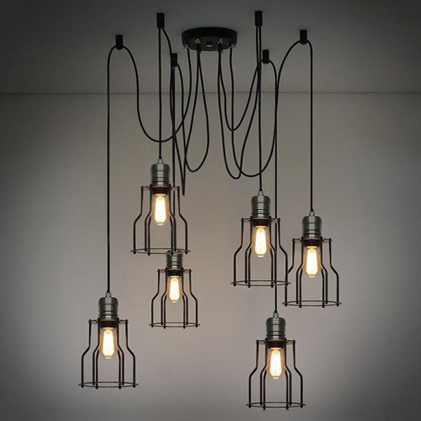 Люстра Loft Industrial 6 wire Cage Filament Pendant Бронза Черный матовый в Санкт-петербурге | Loft Concept 